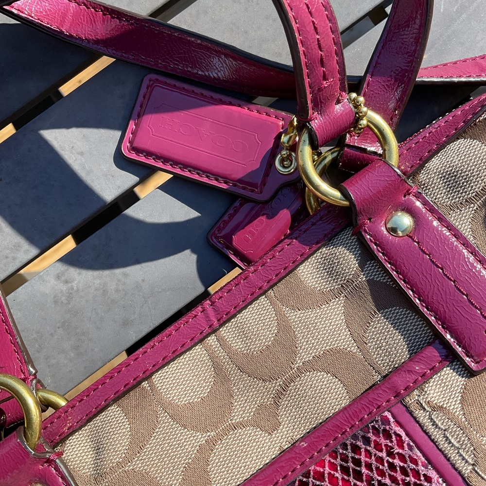 Coach Signature Stripe Python Snake Zip Satchel o… - image 3